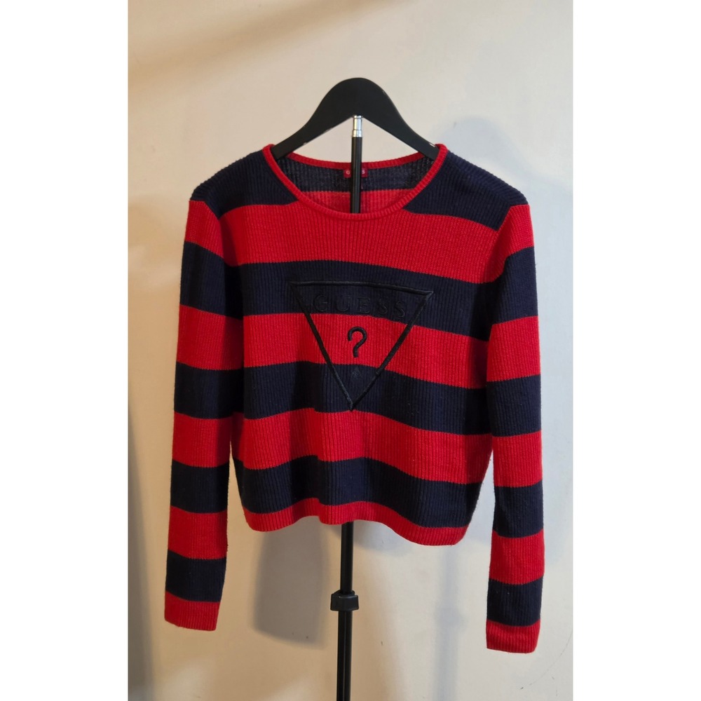 Guess Long Sleeve Striped Cropped Sweater Women's Size XS Navy Red